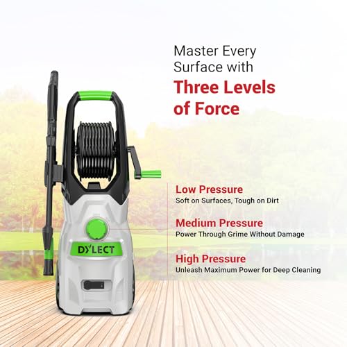 Image of DYLECT Ultra Force Pro High Pressure Car Washer Pump(with Pressure Adjustment), 2200 Watts Motor, 220 Bars Pressure, 7.5L /Min Flow Rate, 8m Outlet Hose, Upright Design with Wheels with 11 Accessories
