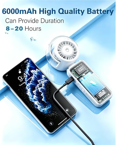 Portable Handheld Air Conditioner Fan -6000mAh Rechargeable Personal Misting Fan/Air Cooler,5Speed Foldable Mini Water Spray Cooling Fan,Turbo Hand Mist Fans for Home,Travel,Outdoor,Beach,Indoor-White — view 6