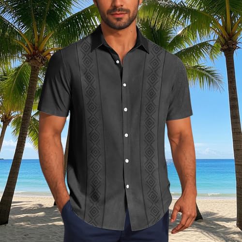 Men's Cuban Guayabera Shirt Short Sleeve Button Down Shirts Casual Summer Beach Shirts Vintage Collared Tee Tops2