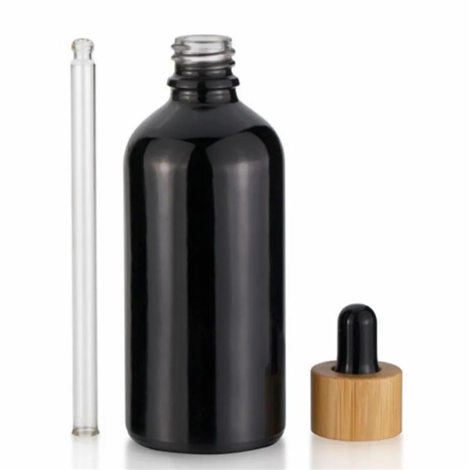 Gotero Botellas líquidas de aromaterapia vidrio cuentagotas esmerilado for aceite masaje esencial recarga pipeta tapa madera(Clear,Black top head,5x 100ml)