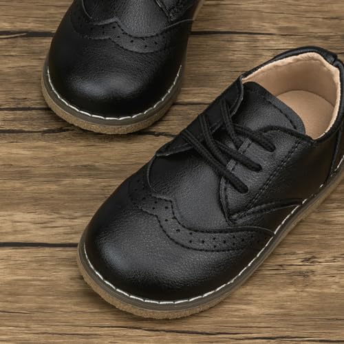 Image of Meckior Toddler Boys Girls Dress Shoes Little Kid Oxford Shoes Wedding Church Dress Shoes PU Leather Lace Up School Uniform Loafer Flats
