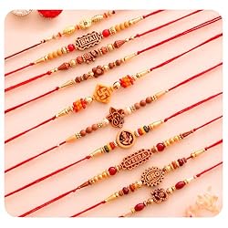 ascension Mens Set Of 10 Kundan Meena Rakhi Raksha Bandhan Gift Band Moli Bracelet Wristbands Stone Pearl Designer Rakhi For Brother Bhaiya With Roli Tilak Pack