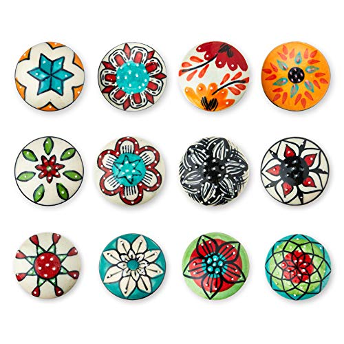 Set of 12 Colorful Multi Design Handmade Ceramic Knobs | Ceramic Cabinet Knobs | Drawer Pulls Ideal for Any Home, Kitchen or Office | These Drawer Knobs Comes with 1 Wrench, Screw Cap & Extra Bolts Set of 12 Colorful Multi Design Handmade Ceramic Knobs | Ceramic Cabinet Knobs | Drawer Pulls Ideal for Any Home, Kitchen or Office | These Drawer Knobs Comes with 1 Wrench, Screw Cap & Extra Bolts