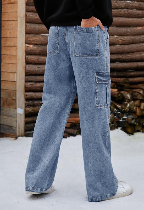 Mens Baggy Cargo Jeans Wide Leg Elastic Waist Jean Loose Fit Casual Denim Utility Pants Streetwear - Image 3