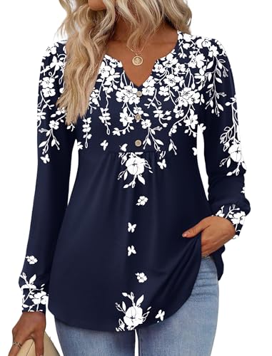 Image of Zeagoo Womens Long Sleeve Tops Fall V Neck Shirt Casual Pleated Tunic Top