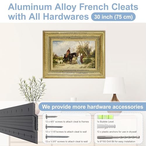 Image of French Cleat Hanger Heavy Duty 30 inch - Aluminum Alloy Z Clips Brackets Heavy Mirror Mounting Hardware 100 lbs Load Interlocking Z Hangers Picture Hanging Kit, 1 Pair Black