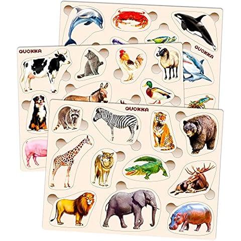 Toddler Educational Toys for 1 2 3 Years Old Boys and Girls - 3 Montessori Jigsaw Wooden Puzzles for Kids - Animals Learning Gifts for 2-4 Years Old - Fun Kids Games Cover