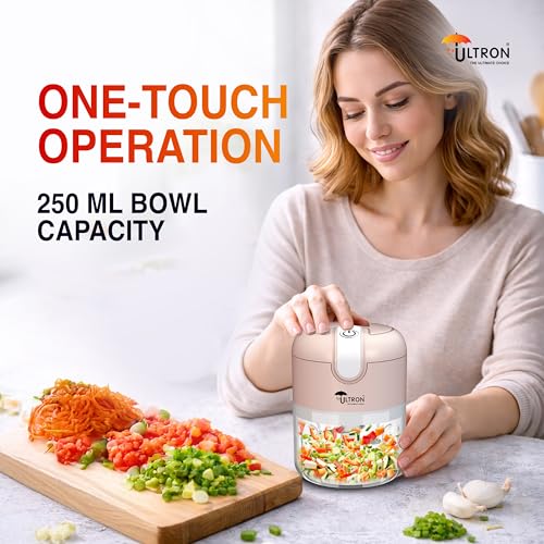 Image of ULTRON Electric Chopper | 30W Powerful Motor | 250ml Mini Vegetable Chopper | Stainless Steel Blades | One-Touch Operation | BPA-Free Container | USB Rechargeable | Portable Kitchen Chopper (Rose)