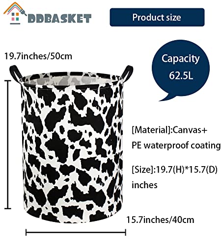Image of Cow Print Laundry Basket Nursery Clothes Hamper Collapsible Storage Bin Organizer with Handles for Room Decor(Cow)