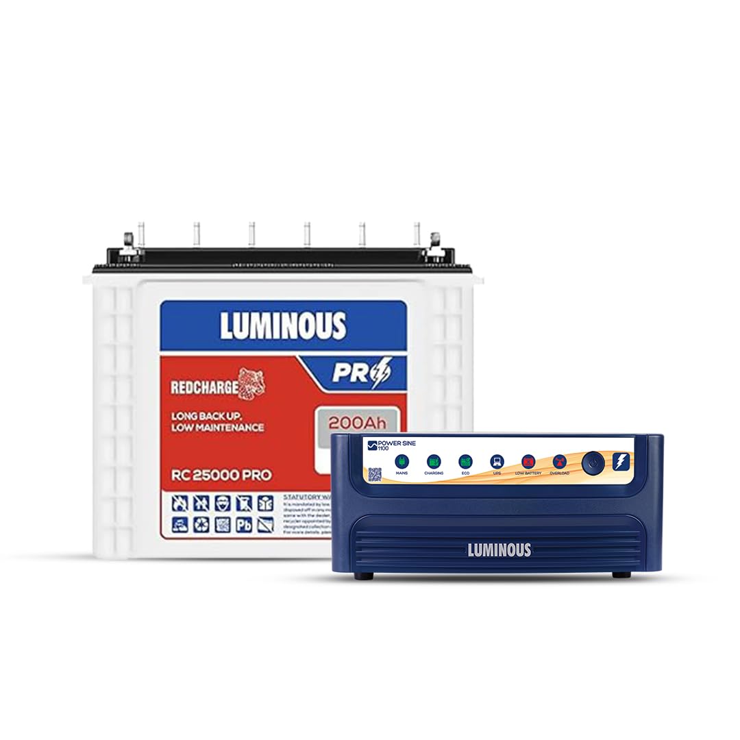 Luminous Inverter & Battery Combo (Power sine 1100 Pure Sine Wave 900VA/12V Inverter with Red Charge RC25000 PRO 200Ah Battery) for Home, Office & Shops-image-46