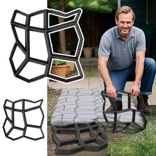 NAIZY Lot de 2 moules à béton DIY 43 x 43 cm Forme de coffrage 9 grilles Forme irrégulière de pavés Moule de coulée en béton Pochoir en plastique pour...