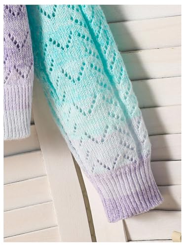 Girl's Ombre Crochet Cardigan Sweaters Cute Hollow Out Sweater Lightweight Cardigan Button Down Long Sleeve Knit Top3