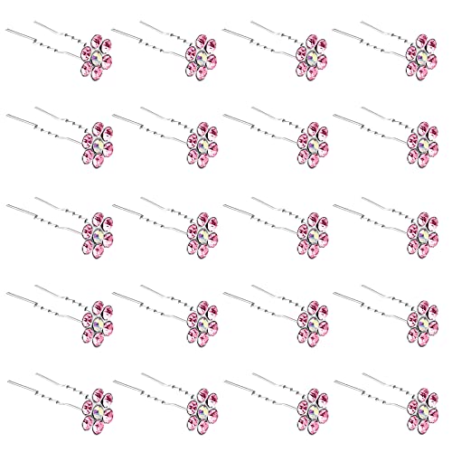 ZOUIQSS 20 Pack (Rosa) Kristall Blume Haarnadeln Strass Haarspangen für Braut Hochzeit Frauen Haarschmuck Zubehör,mit durchsichtigem Behälter