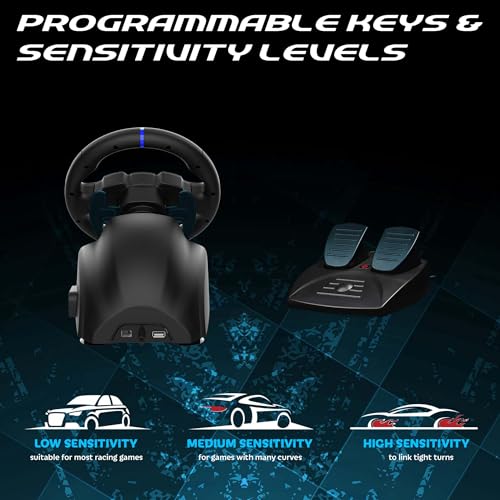 Image of SUBSONIC - Superdrive 220RS-5 Racing Wheel for Playstation 5 PS5 and PC | Steering Wheel with Dual Joysticks for GTA 6 & farming simulator - LED - Vibration - Diameter 22 cm, Rotation 180 - Pedals