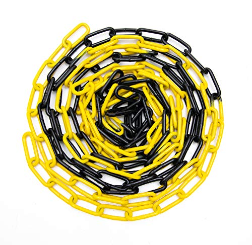 Preisvergleich Produktbild Absperrkette Stahl Glieder 5mm Rundstahlkette Warnkette Baustellensicherungskette. (15 Meter, Schwarz-Gelb)