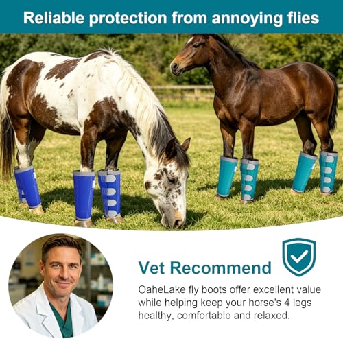 Image of Reflective Horse Fly Boots Set of 4, Loose Fitting Leggings for Horses, Equine Fly Leg Wraps Socks for 4 Legs, Breathable Adjustable and Universal Fit, Reliable Stay Put and on (Turquoise)