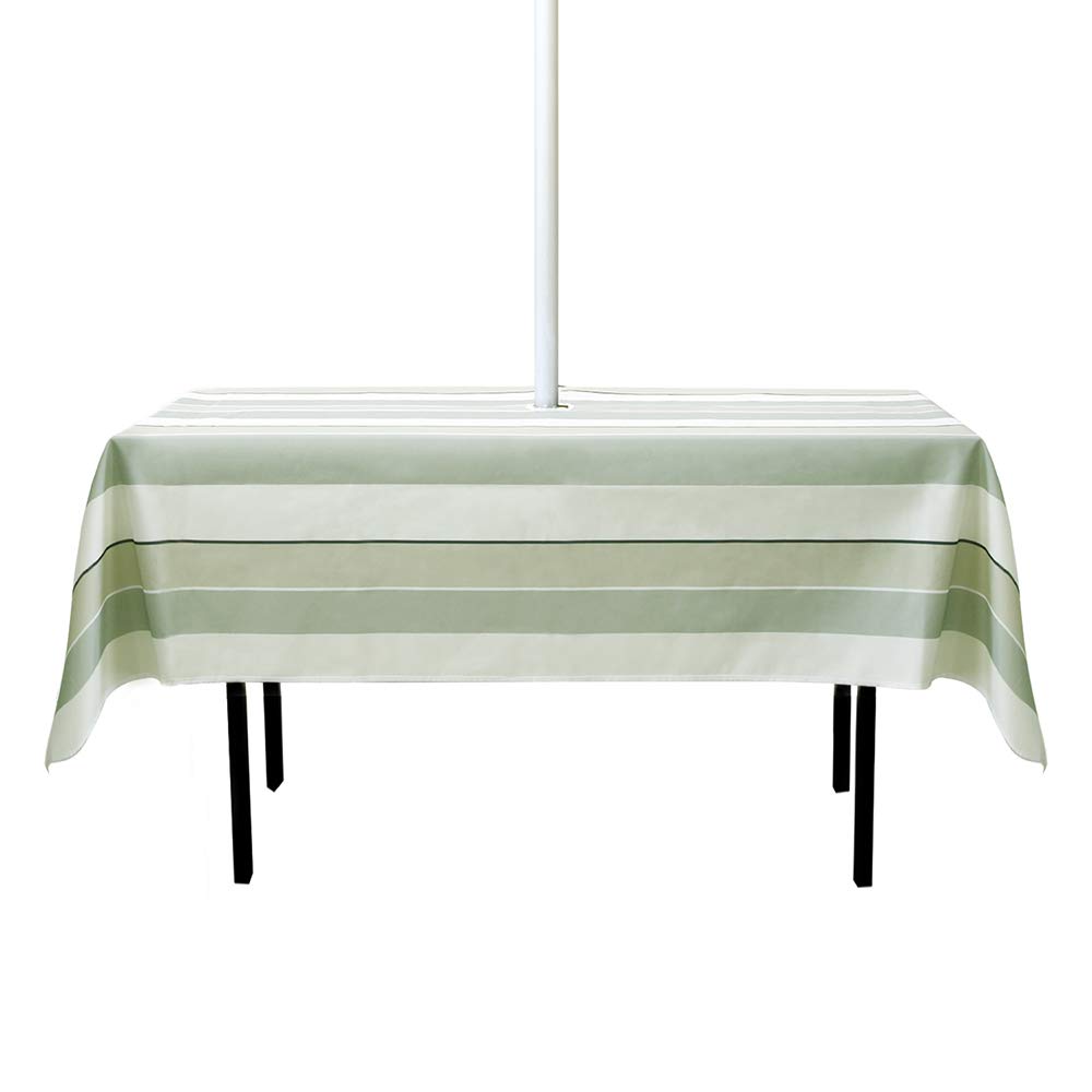 Outdoor Tablecloth with Zipper and Umbrella Hole, Waterproof Table Cover for Patio Garden Spring Summer Birthday Party (60 Inch Square-Beige)