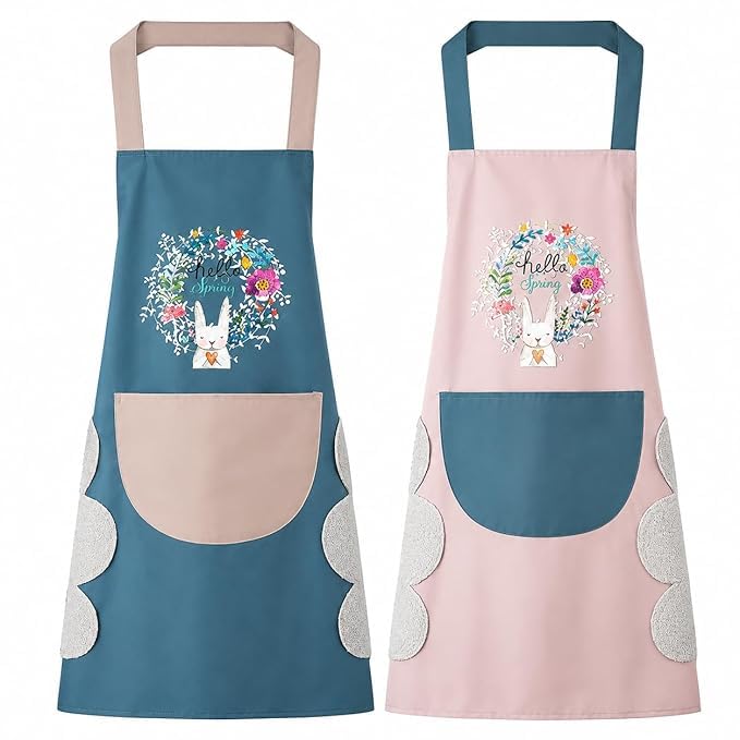 Waterproof Unisex Kitchen apron with Front Center Pocket & Hand Wiping Towel Comfortable Wear-Resistant Chef Apron for Cooking Bib Kitchen Apron (Black, White)-image-33
