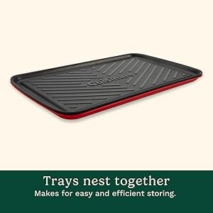 Cuisinart Grilling Prep & Serve Trays, 17x10.5 inch BBQ Tray Safe for Food Handling, 2 Dishwasher Safe Nesting Trays Black & Red, Perfect Grilling Accessories for Cooked & Raw Meat, Fits 6 Burgers