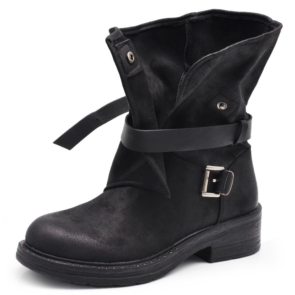 Stivali alla Caviglia Stivaletti da Donna con Cinturini e Fibbia Casual Punk retrò Comodi HL227-69