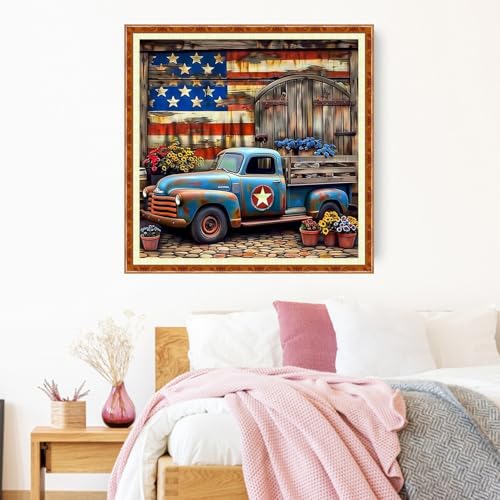 Image of Joyhoor Stamped Cross Stitch Kits for Beginners Needlepoint Kits for Adults Embroidery Kits 11CT Counted Cross Stitch Kits Printed Embroidery Pattern- Abstract Flag car 18x18 inch