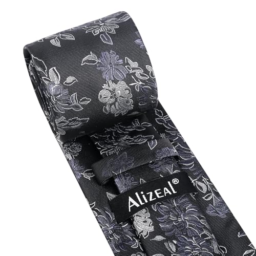 Image of Alizeal Mens 3.15inch Retro Floral Necktie and Hanky Vintage Wedding Tie and Pocket Square Set