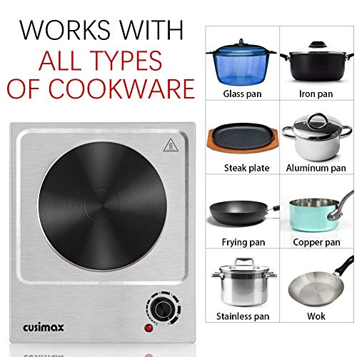 Cusimax 1500W Electric Hot Plate, Hot Plate For Cooking Electric Single Burner, Portable Countertop Burner Stainless Steel, Easy To Clean,Cmhp-C150N #TOP1