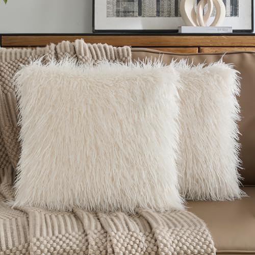 FUTEI Cream White Decorative Throw Pillow Covers 18x18 Inch Set