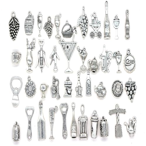 42 Pezzi Ciondolo Anello in Argento per Bicchiere di Vino, Marcatori di Ciondoli per Bicchieri di Vino, Ciondoli per Vino per Calici a Calice, per Decorazioni per Feste con Degustazione di Vino