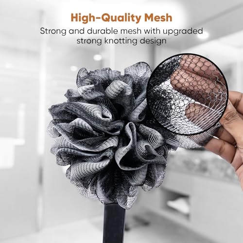 Image of Vega Luxury Black Bath Brush with Long Handle | Ultra Soft & Firm Bristles | Body Scrubber for Dead Skin Removal, Back & Full Body Cleaning | Exfoliating Back Bath Brush for Men & Women (BA-1 /8)