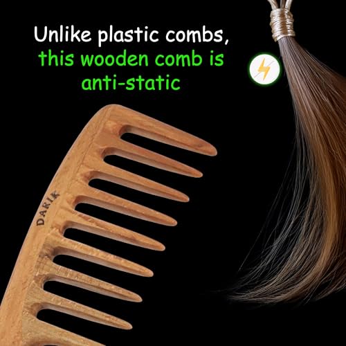 Darık Profesyonel Ahşap Wide Tooth Wooden Comb Handmade - Natural Vintage Style Wide Tooth Comb for Curls Gentle Styling - Anti-Static Wood Hair Combs For Women Detangling (Extra Wide Tooth)