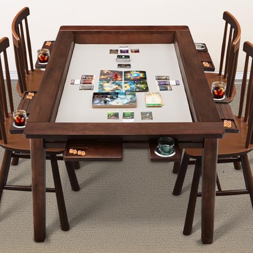 ACIPENSER Board Game Table with Removable Table Top,Seats 4 to 6 Players with 54x31in Gaming Area, Includes Play Mat, Detachable Cup Holders& Trays,Convertible Game/Dining Puzzle Table(Warm Walnut)