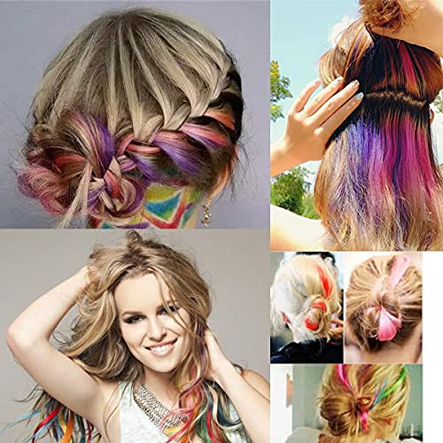 12PCS Colored Hot Pink Hair Extensions - Straight Multicolor Clip In - 20 Inch Rainbow - Kids/Women's Gifts - Halloween/Christmas Parties - Highlights