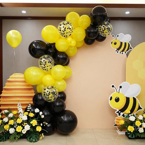 Image of KBZVNAF Black and Yellow Latex Balloons - 60 Pack 12 inch Yellow Black Confetti Party Balloons for Birthday, Baby Shower, Sunflower Bee Party Decorations