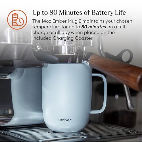 Image of Ember Temperature Control 14oz Smart Mug 2, App-Controlled and Rechargeable Heated Coffee Cup Warmer with Intelligent LED Display, Powder Blue