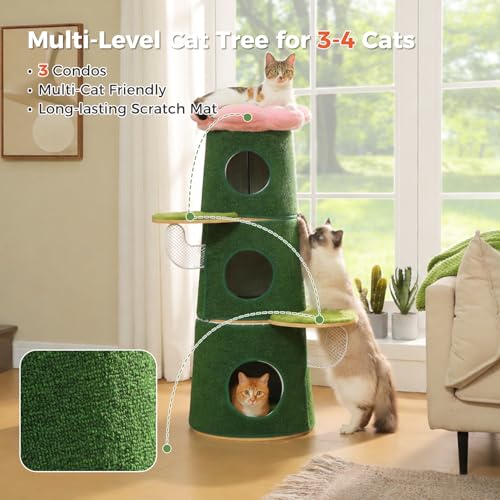 Árbol moderno para gatos cactus 44.5" verde con 3 condominios miniatura 5