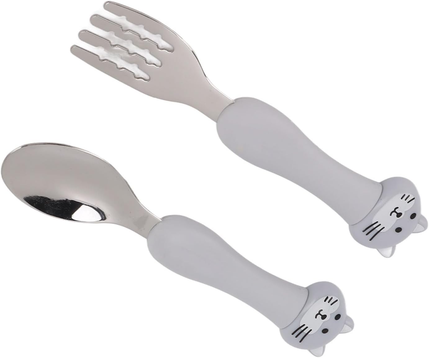 Fork Cute Cartoon Shaped Spoon, 304 Stainless Steel Tableware Animal Fork and Spoon Two Piece Set for Feeding Training (Cat)