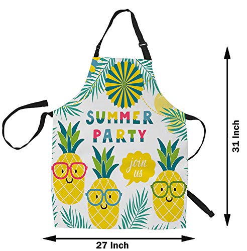 Hgod Designs Pineapple Kitchen Apron,Funny Summer Pineapples In Glasses Palm Leaves Colorful Pinwheels Kitchen Aprons For Women Men For Cooking Gardening Adjustable Home Bibs,Adult Size #TOP3