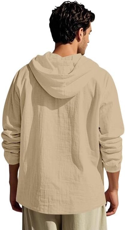 Men's Linen Hoodie Lightweight Hawaiian Shirt Casual Beach Shirt with Pockets - Image 5