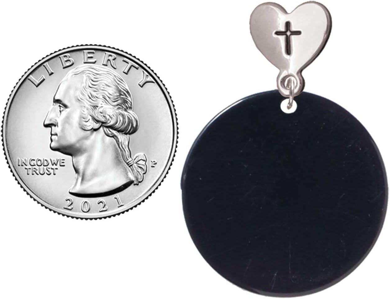 Delight Jewelry Acrylic 1 1/8" Disc Silvertone Cross in Heart Post Dangle Earrings