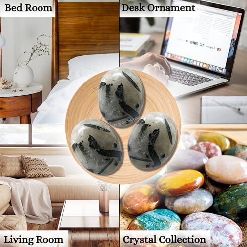 Image of Amazing Gemstone Black Rutilated Quartz Crystals and Healing Stones - Large Palm Stone Crystals Piedra - Crystal for Good Luck, Positive Energy, Meditation - Unique Stocking Stuffers Gifts for Women