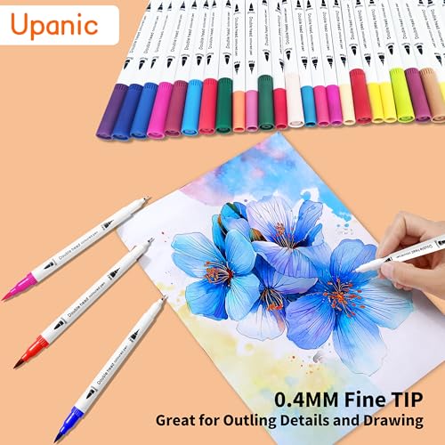 Image of Upanic 100 Art Markers for Adult Coloring Books, Brush Markers | Coloring Pens for Lettering, Journaling, Sketching, Calligraphy, Illustration, Doodle, Gifts for Teen Girls