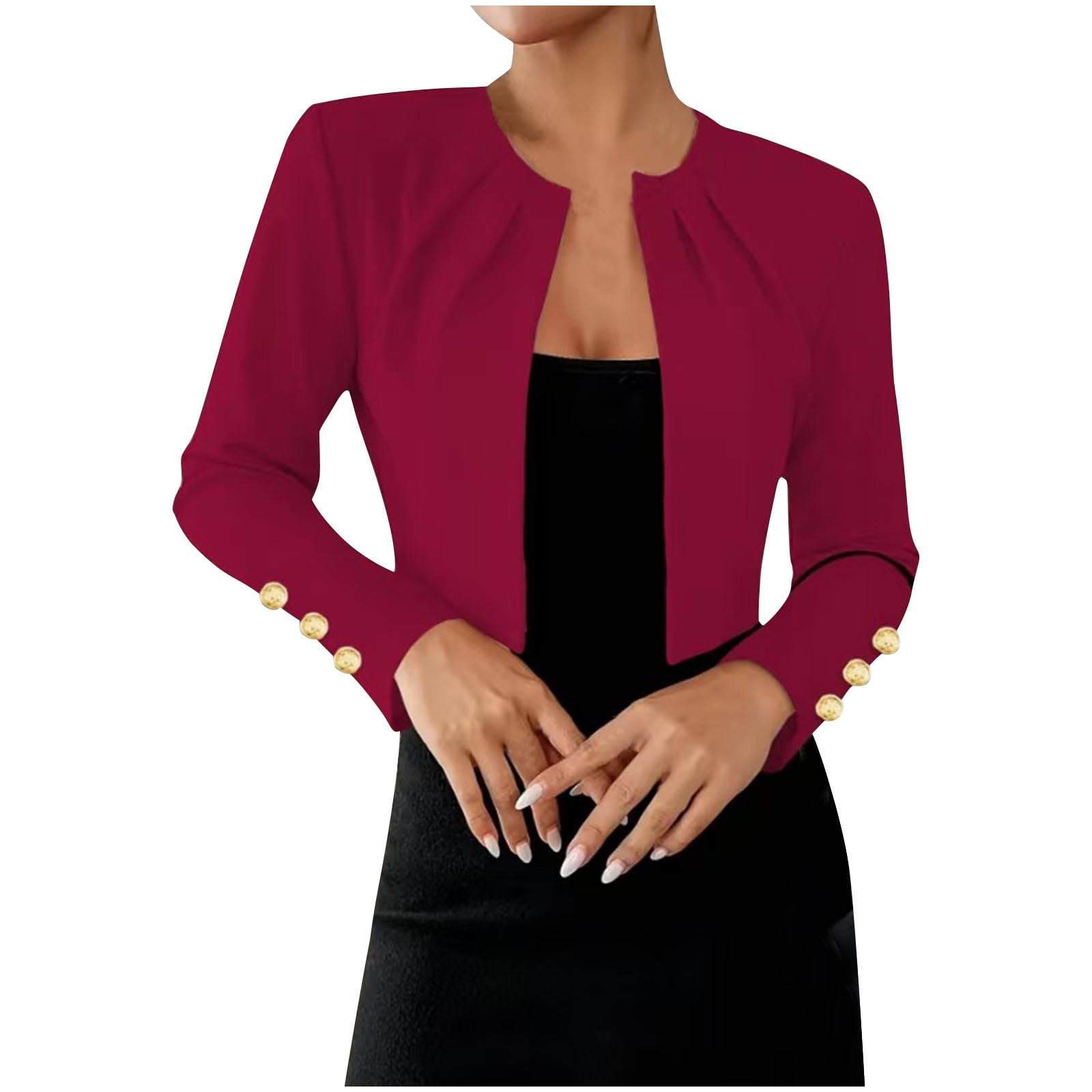 Womens Cropped Blazer Business Casual Open Front Long Sleeve Work Office Suit Jacket Dressy Casual Outfits Clothes