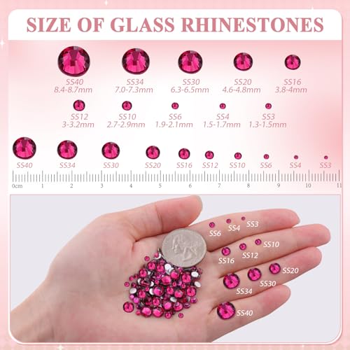 Image of 2000PCS SS20 /5mm Crystal Glass Rhinestones for Bedazzling (Fuchsia) | Flatback Rhinestones for Crafting DIY Nail Art Makeup Decoration, Gems Diomand Charms for Tumbler Shoes Clothing Mug
