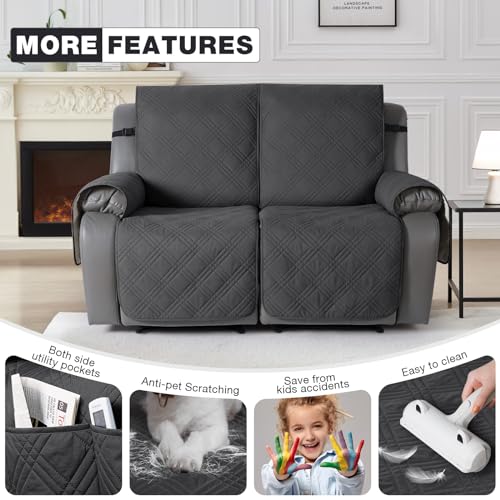 Image of TAOCOCO 100% Waterproof Oversized Loveseat Recliner Cover, Non Slip Split Couch Covers for Reclining Loveseat with Elastic Straps for Kids Pets(Oversized 2 Seater, Charcoal Gray)