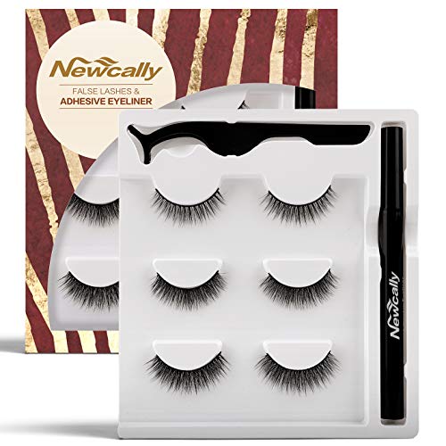Newcally False Eyelashes with Self Adhesive Eyeliner | Eyeliner and Lashes | Non Magnetic | No glue | Allergy Free | Hassle Free