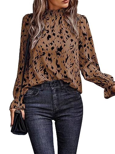 Lapeter Fall Blouses for Women 2023 Trendy Long Sleeve Mock Neck Loose Casual Tunic Tops My Orders Placed Brown