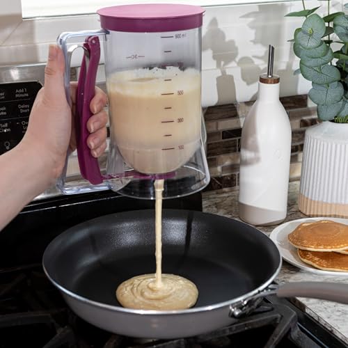 Pancake Batter Dispenser Set of 2 - Batter Dispenser with Squeeze Handle for Pancakes, Waffles, and Muffins - Kitchen Gadgets by Chef Buddy (Purple) - Thumbnail 5