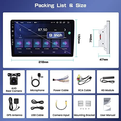 Radio samochodowe z systemem Android 12, 8 rdzeni, 2 GB + 32 G, bezprzewodowe, Apple Carplay, Android Auto, ekran dotykowy o przekątnej 9 cali, radio samochodowe z DSP WiFi GPS Mirror Link FM/RDS,