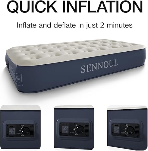 Miniatura 3 de Colchón de aire tamaño individual con bomba incorporada, autoinflable rápido de 2 minutos, cama inflable máxima de 13 pulgadas550 libras,
